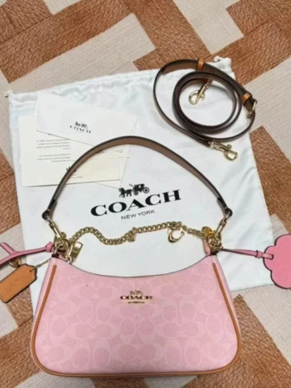Coach Signature Pink Hobo Shoulder Crossbody Bag with Extra Strap